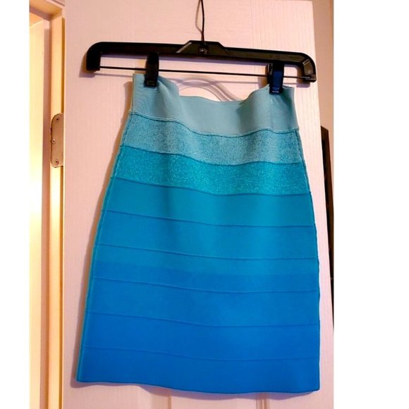 BCBG Maxaztia BANDAGE POWER RAYON KNIT SKIRT Tourquoise Color Block Skirt Sz S - Picture 3 of 8